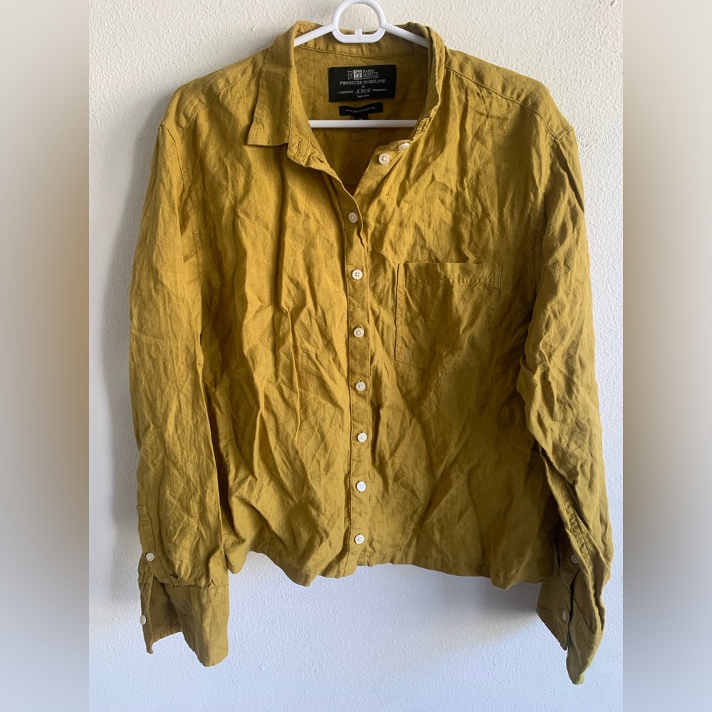 J. Crew Baird Mcnutt Irish Linen Garçon Classic Fit Yellow Button Up Top 14
